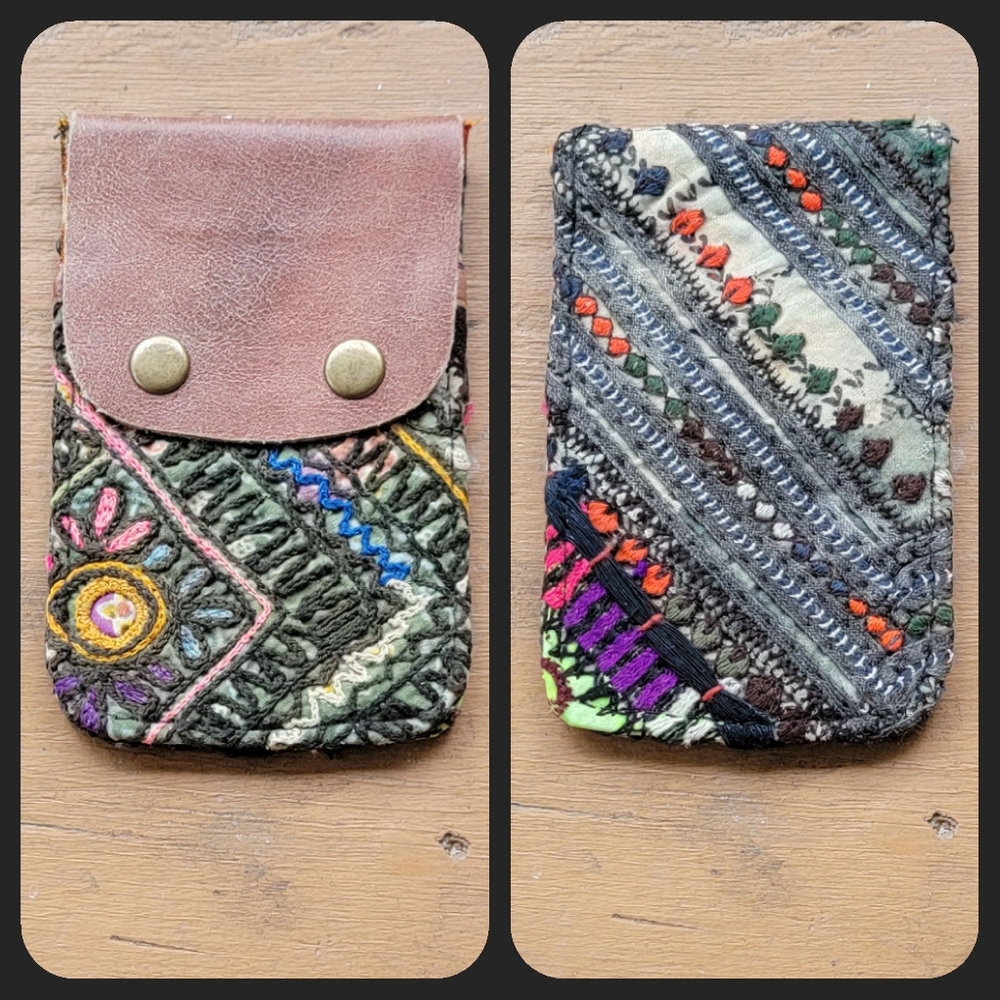 🍳🧠 Free People Boho Embroidered Repurposed vtg banjara Wallet Card Case